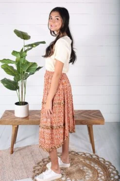 Hathaway Mixed Print Skirt - Rust -Layer Outfit 28639055183931 3