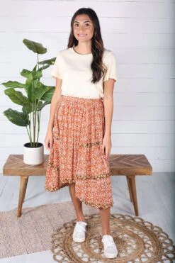 Hathaway Mixed Print Skirt - Rust -Layer Outfit 28639055216699 2