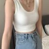 [Korean Style] 3 Colors Soft & Stretchy U-Neck Crop Tank Top