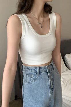 [Korean Style] 3 Colors Soft & Stretchy U-Neck Crop Tank Top