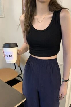 [Korean Style] 3 Colors Soft & Stretchy U-Neck Crop Tank Top -Layer Outfit 28705279639623 15