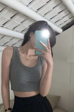 [Korean Style] 3 Colors Soft & Stretchy U-Neck Crop Tank Top -Layer Outfit 28705279737927 12
