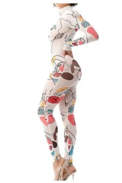 Graphic Mesh Mock Neck Long Sleeve Jumpsuit -Layer Outfit 28708923474099 4