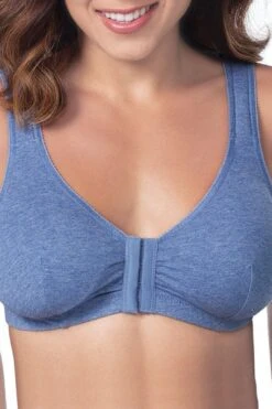 Leading Lady Meryl Cotton Front-Closure Leisure Bra Heather Denim Blue 110