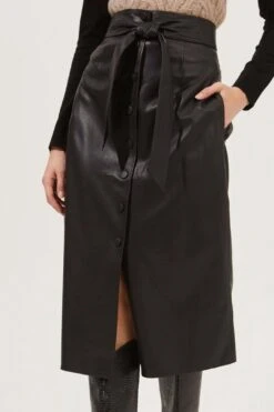 ASTR The Label Lorette Tie Waist Faux Leather Midi Skirt -Layer Outfit 28733378789443 3