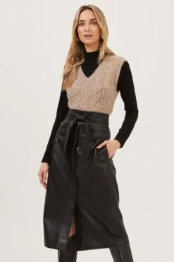 ASTR The Label Lorette Tie Waist Faux Leather Midi Skirt