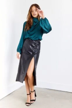 Kailin Leather Midi Skirt