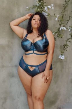 Kayla Metallic Leatherette Bra Midnight Blue B - H