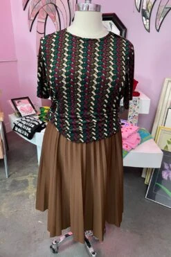 1980s Brown Pleated Midi Skirt