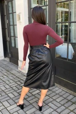 ASTR The Label Lorette Tie Waist Faux Leather Midi Skirt -Layer Outfit 28757518712899 6