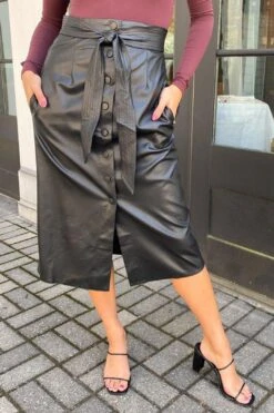 ASTR The Label Lorette Tie Waist Faux Leather Midi Skirt -Layer Outfit 28757518876739 2