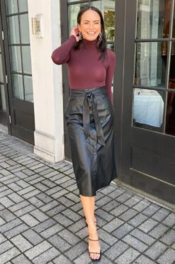 ASTR The Label Lorette Tie Waist Faux Leather Midi Skirt -Layer Outfit 28757518909507 4