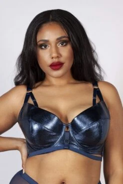 Kayla Metallic Leatherette Bra Midnight Blue B - H -Layer Outfit 28761683230768 3
