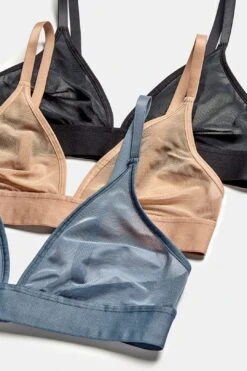 Sieve Triangle Bra In Black And In Buff And In Slate (3 Pack)