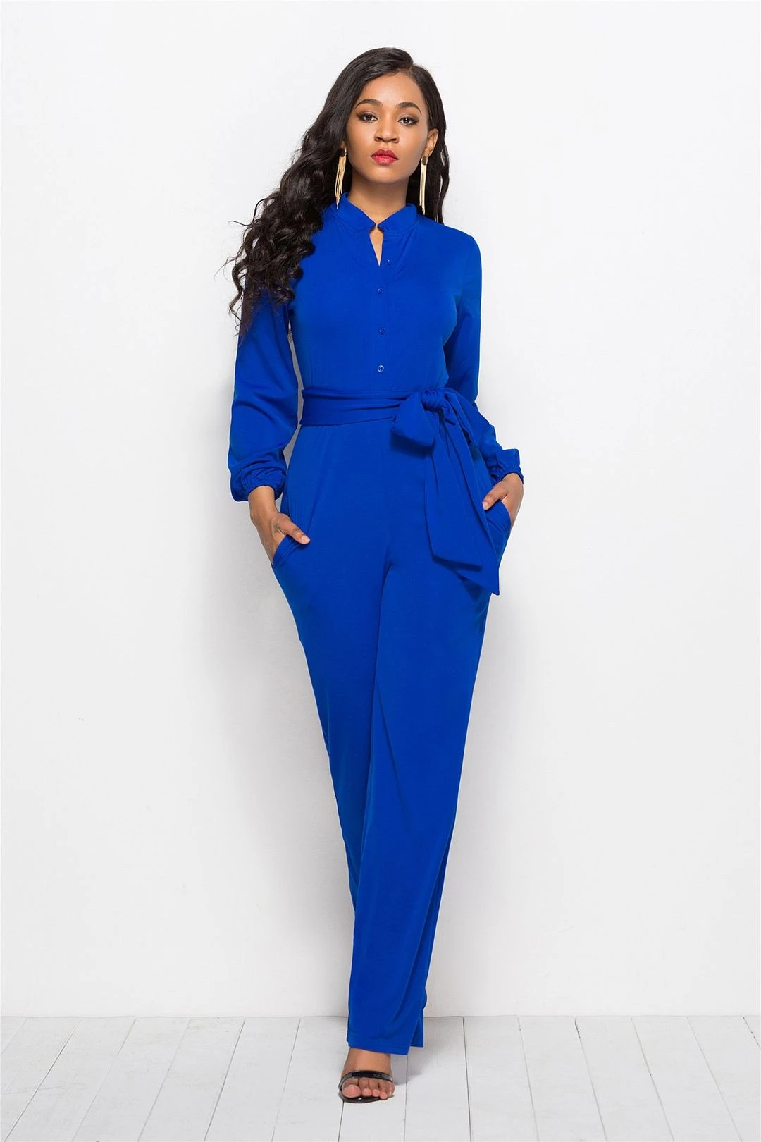Collared Neck Button Belted Jumpsuit 4 Collared Neck Button Belted Jumpsuit - Image 2