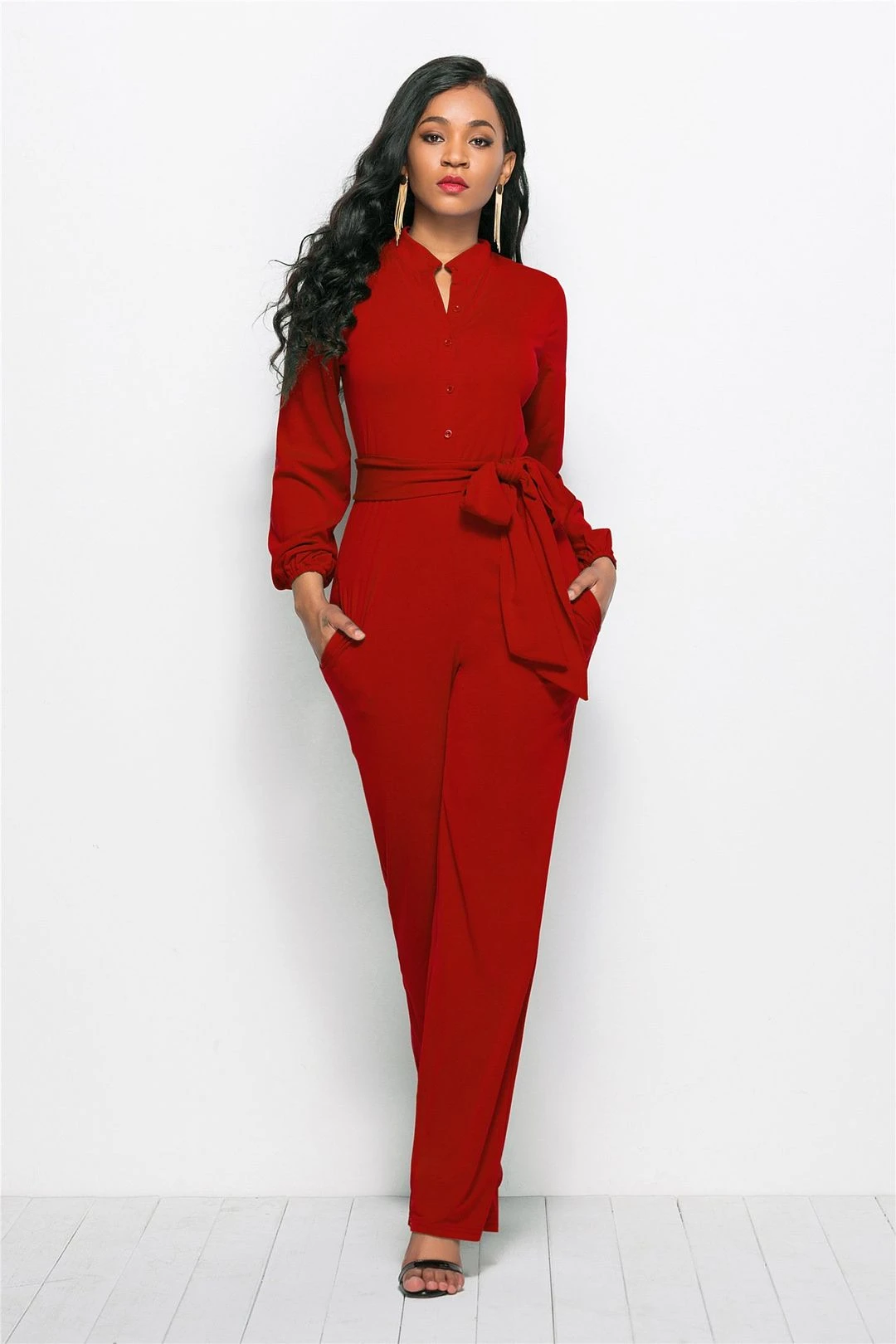 Collared Neck Button Belted Jumpsuit 5 Collared Neck Button Belted Jumpsuit - Image 3