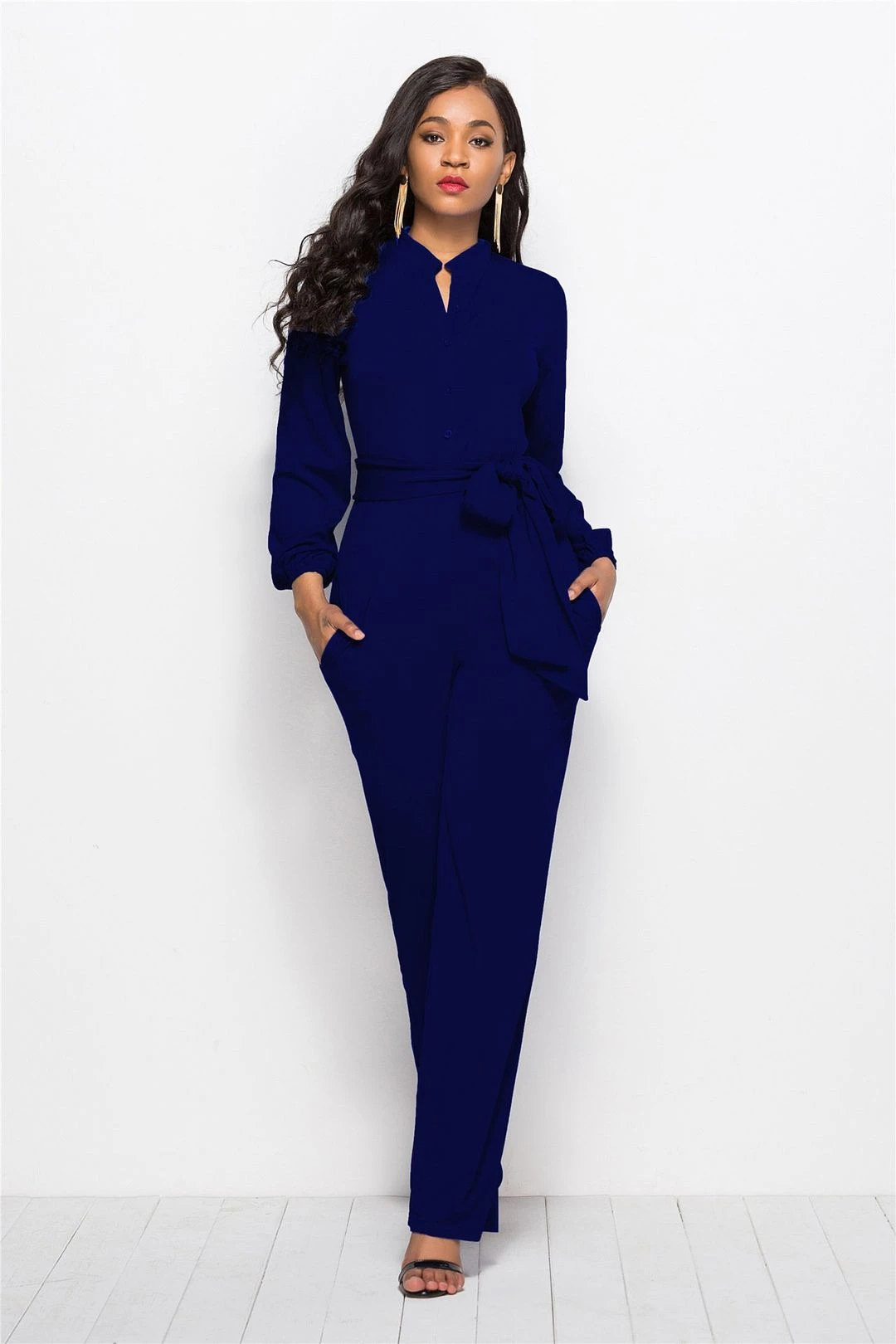 Collared Neck Button Belted Jumpsuit 6 Collared Neck Button Belted Jumpsuit - Image 4