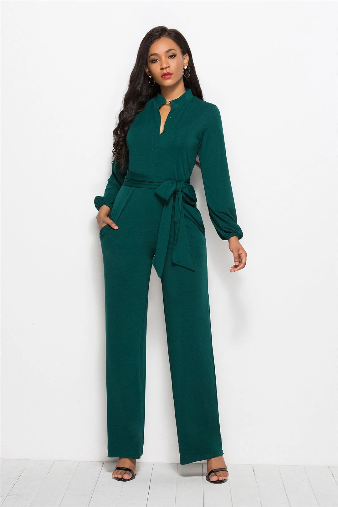 Collared Neck Button Belted Jumpsuit 7 Collared Neck Button Belted Jumpsuit - Image 5