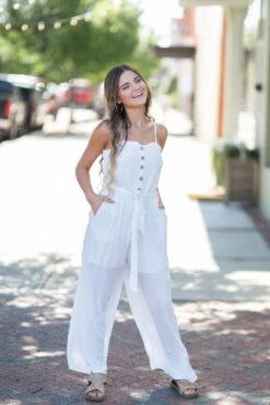 Ivory Textured Smocked Jumpsuit