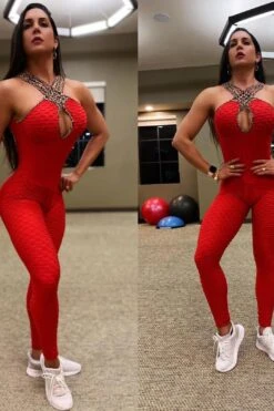 BUTT SCRUNCH RED WAVE JUMPSUIT