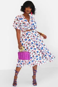 Andrea Floral Midi Skater Skirt W. Pockets