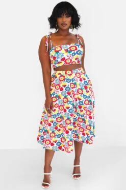 Get Together Floral Midi Skater Skirt W. Pockets