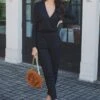 Bobi Long Sleeve Surplice Jumpsuit -Black 2 Bobi Long Sleeve Surplice Jumpsuit -Black -Layer Outfit 28953927745603 1