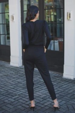 Bobi Long Sleeve Surplice Jumpsuit -Black -Layer Outfit 28953927843907 5