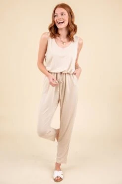 Going Nowhere Cream Sleeveless Drawstring Comfy Jumpsuit - FINAL SALE 14 Going Nowhere Cream Sleeveless Drawstring Comfy Jumpsuit - FINAL SALE -Layer Outfit 28999826538550 4