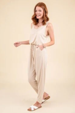 Going Nowhere Cream Sleeveless Drawstring Comfy Jumpsuit - FINAL SALE 16 Going Nowhere Cream Sleeveless Drawstring Comfy Jumpsuit - FINAL SALE -Layer Outfit 28999826571318 6