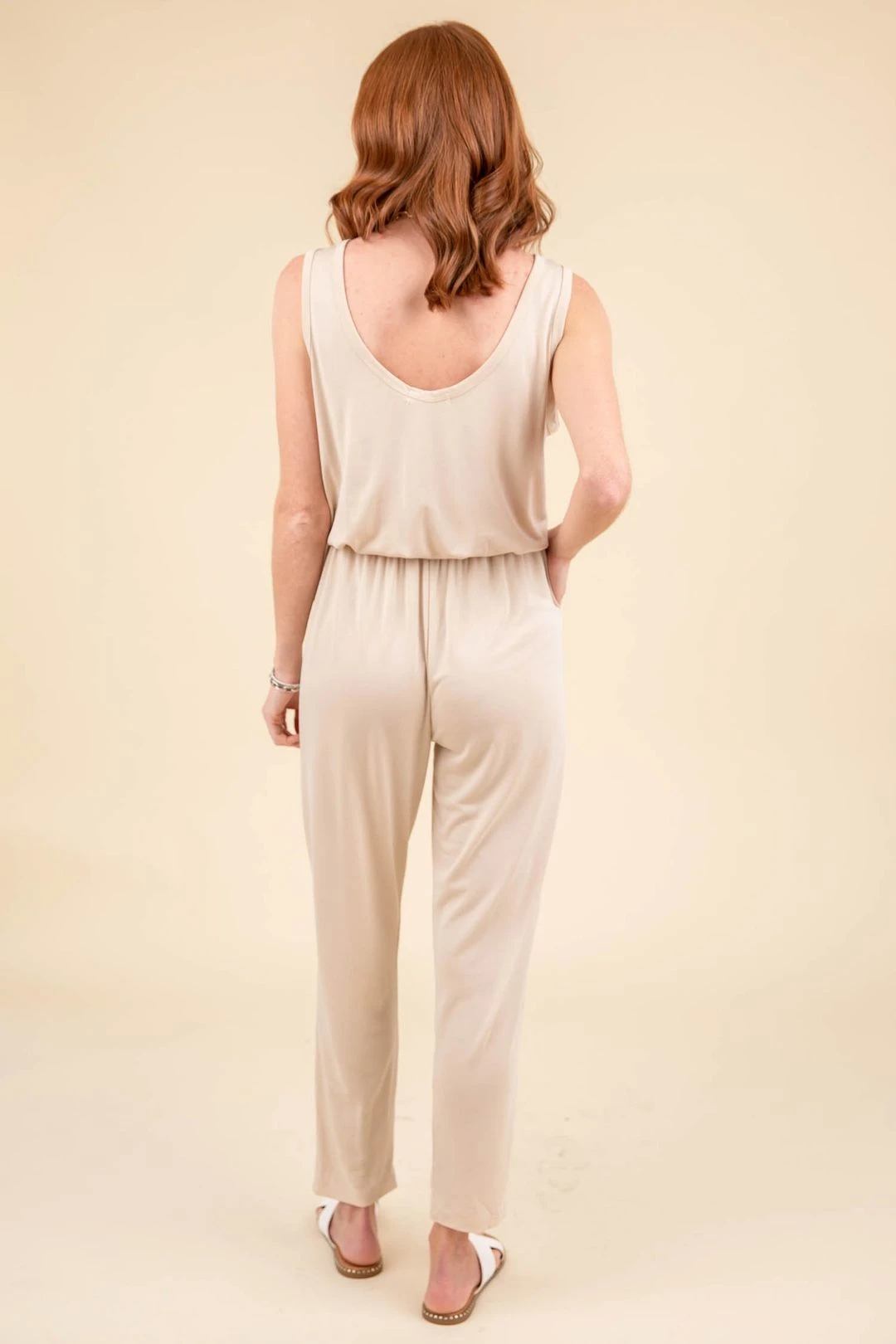 Going Nowhere Cream Sleeveless Drawstring Comfy Jumpsuit - FINAL SALE 11 Going Nowhere Cream Sleeveless Drawstring Comfy Jumpsuit - FINAL SALE - Image 9