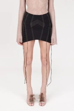 Black Lace Up Corset Mini Skirt