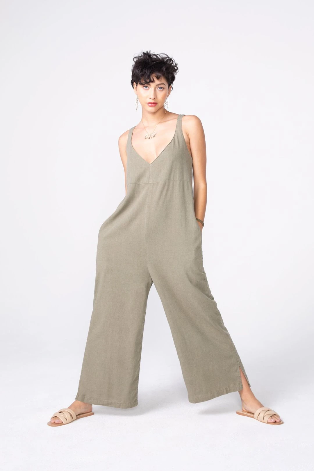 SANDY Easy Wide Leg Jumpsuit In Sage 11 SANDY Easy Wide Leg Jumpsuit In Sage - Image 9