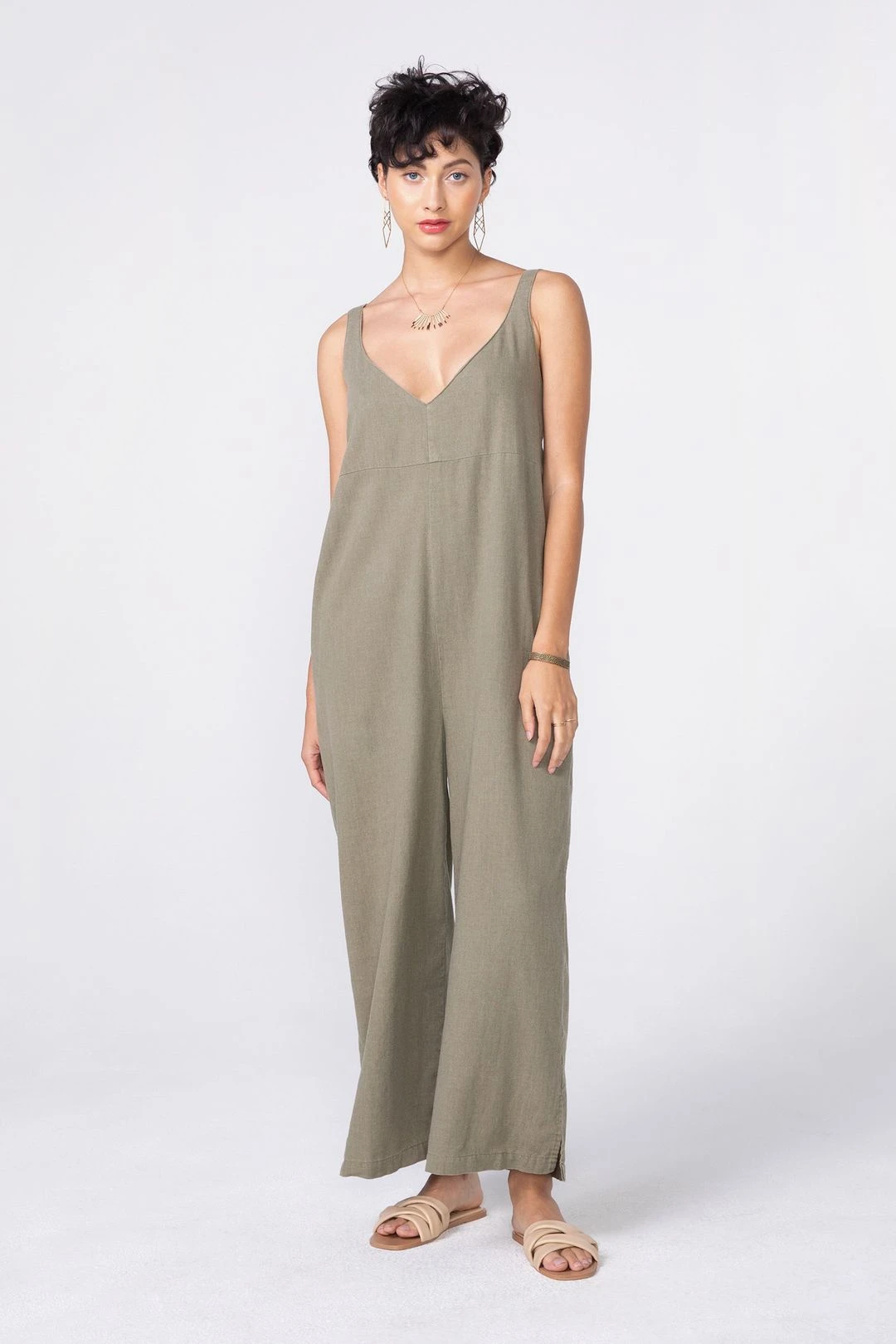 SANDY Easy Wide Leg Jumpsuit In Sage 3 SANDY Easy Wide Leg Jumpsuit In Sage