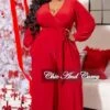 Final Sale Plus Size Faux Wrap Jumpsuit With Waist Tie In Red -Layer Outfit 29044325646441 1