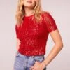The Lovers Red Sequin Short Sleeve Top 1 The Lovers Red Sequin Short Sleeve Top -Layer Outfit 29094256967752 1