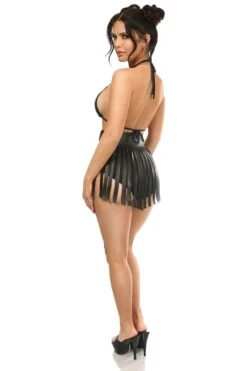 Premium Black And Purple Faux Leather Fringe Skirt -Layer Outfit 29138126078039 4