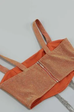 Shiny Glitter Two Piece Set Tassel Sleeveless Crop Top Mini Skirt -Layer Outfit 29158344654911 9