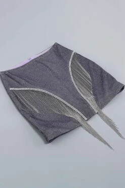 Shiny Glitter Two Piece Set Tassel Sleeveless Crop Top Mini Skirt -Layer Outfit 29158344687679 17