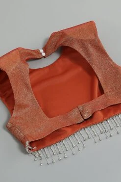 Crystal Tassel Velvet Two Piece Set Short Top High Waist Skirt In Black Brown Dark Green -Layer Outfit 29234427166783 17