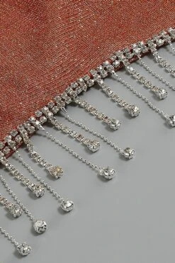 Crystal Tassel Velvet Two Piece Set Short Top High Waist Skirt In Black Brown Dark Green -Layer Outfit 29234427396159 11