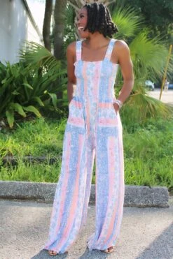 Shantell Comfy And Casual Wide Leg Jumpsuit- Blue Paisley