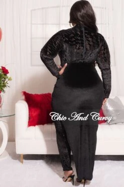Final Sale Plus Size 2pc Set With Jumpsuit And Skirt Set In Black Velvet -Layer Outfit 29305241895017 6