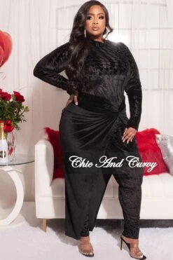 Final Sale Plus Size 2pc Set With Jumpsuit And Skirt Set In Black Velvet -Layer Outfit 29305242484841 2