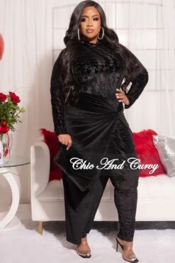 Final Sale Plus Size 2pc Set With Jumpsuit And Skirt Set In Black Velvet -Layer Outfit 29305242615913 4