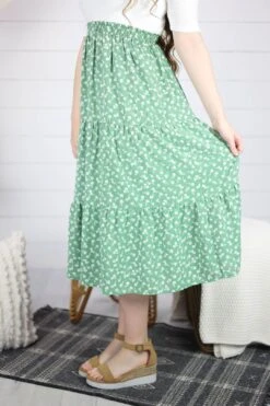 Lenni Floral Midi Skirt - Green -Layer Outfit 29351172177979 3