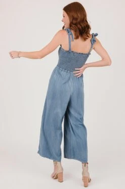 Tell Your Friends Chambray Smocked Shoulder Tie Jumpsuit - FINAL SALE -Layer Outfit 29365000536118 8