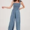 Tell Your Friends Chambray Smocked Shoulder Tie Jumpsuit - FINAL SALE -Layer Outfit 29365000699958 1