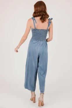 Tell Your Friends Chambray Smocked Shoulder Tie Jumpsuit - FINAL SALE -Layer Outfit 29365000765494 7