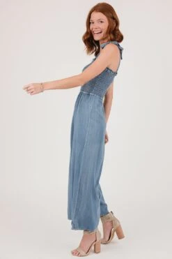 Tell Your Friends Chambray Smocked Shoulder Tie Jumpsuit - FINAL SALE -Layer Outfit 29365000896566 6